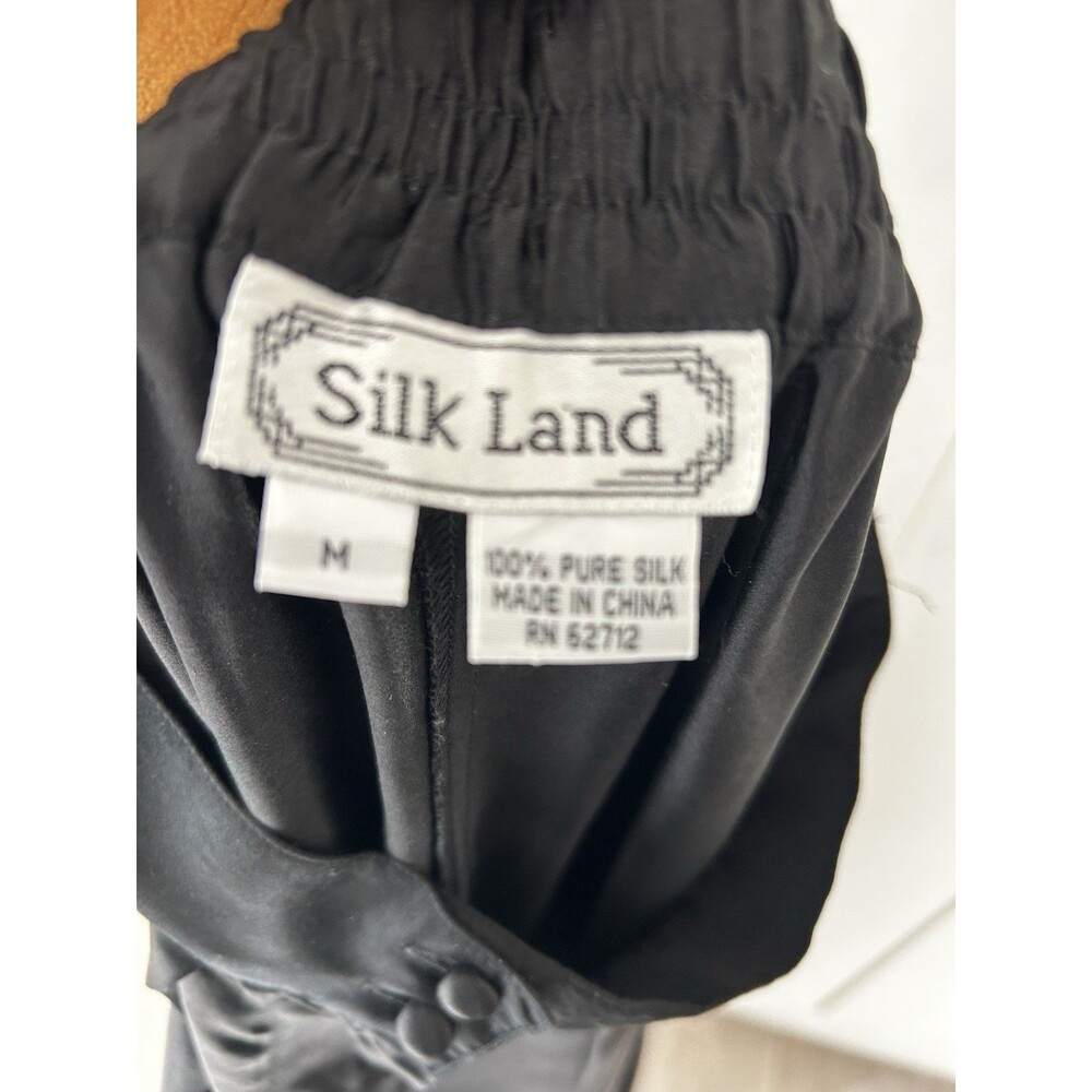 Silkland 100% Pure Silk Pants Black Medium Wide Leg Pleated Front High Waist - Picture 7 of 7